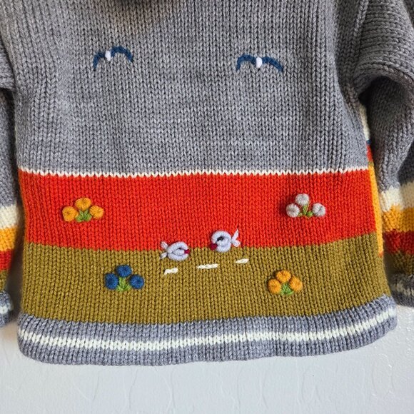 Isabella Mia Wool Knitted Baby Animal Scenery Cardigan Jacket 2T Grey Peruvian - Picture 9 of 10